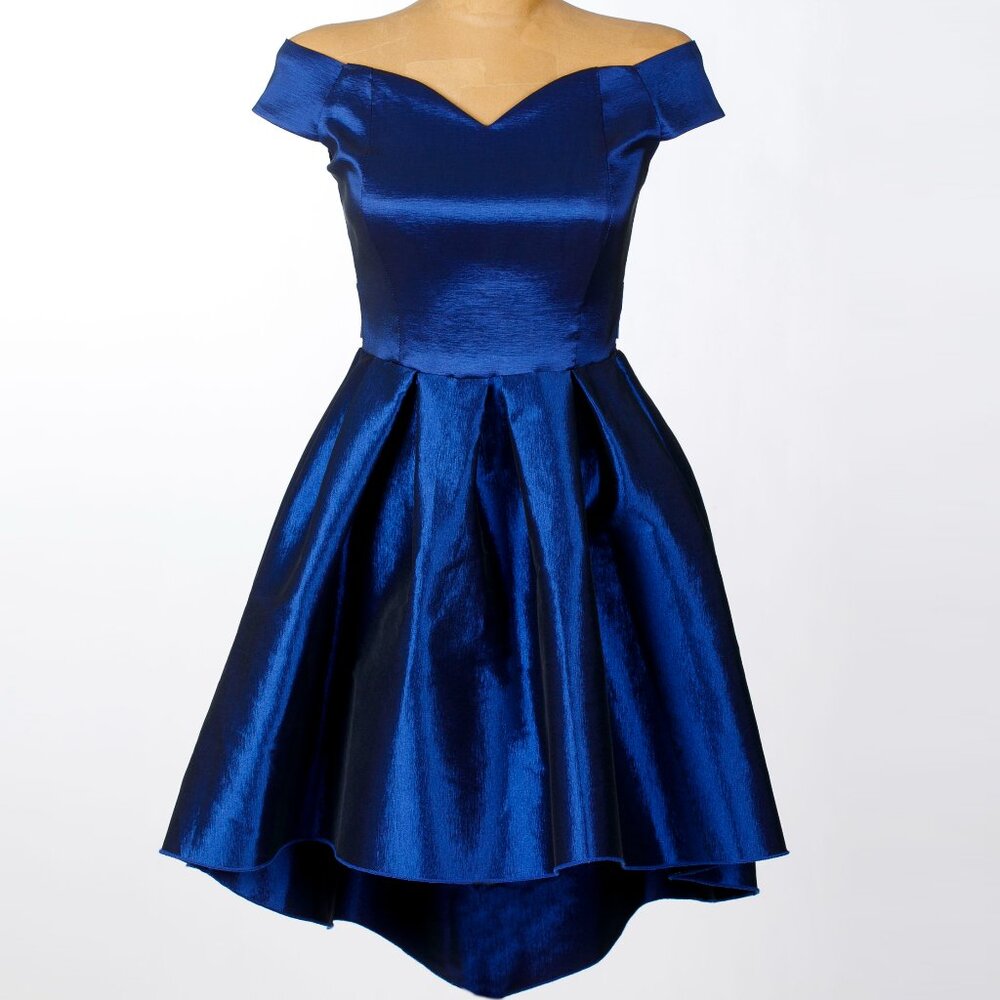 Blue shiny dress with ribbon in back  size 0